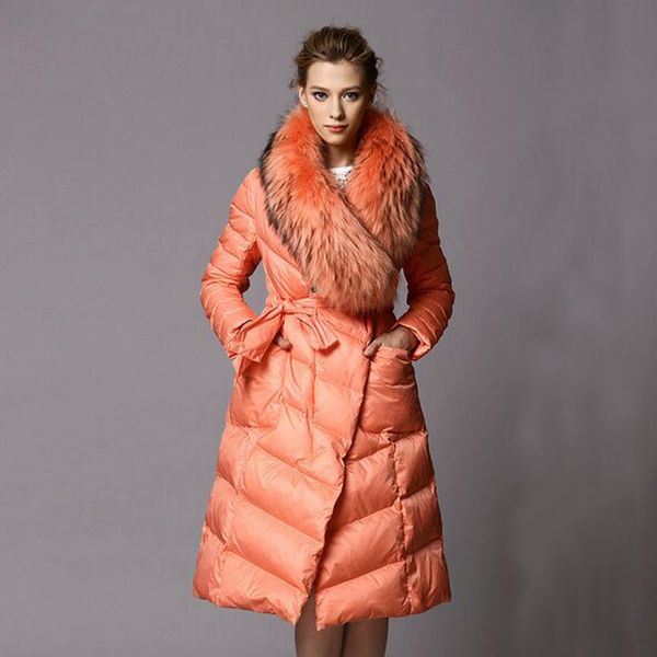 

2019 long thickening parkas luxury real raccoon fur collar high-end brand winter jacket women 90% white duck down jacket coat, Black