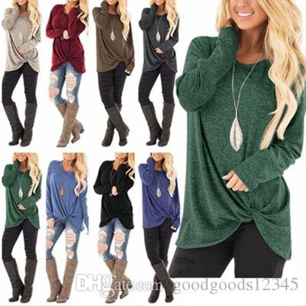 

женщины 2019 горячих женщин длинного рукава весной галстук футболка нового вязание тенниска женщины vestidos, White