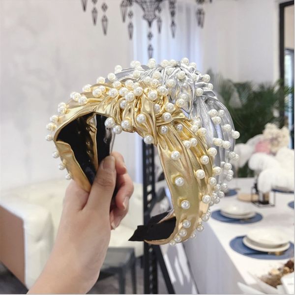 

high-end hair accessories women's pu imitation leather nails knotted wide-brimmed hairband headband wild girl hair band headwear