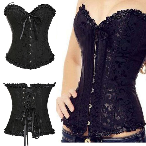 

corsets halloween women waist floral slimming corset lace up boned bustier overbust gothic burlesque plus size corselet shaper, Black;white