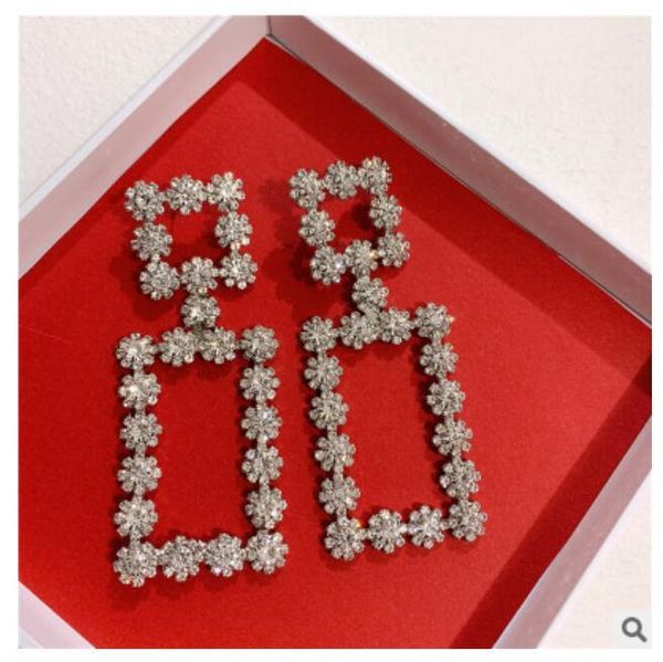 

exaggerated super personality square hollow full rhinestone super flash large earrings earrings women, Silver