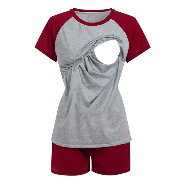 

2PCS Women Maternity Short Sleeve Nursing Baby Tops T-shirt+Shorts Pajamas Set Ropa Maternidad Nursing Top Camiseta Lactancia