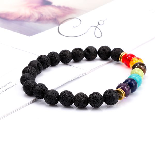 

sell 7 chakra healing beaded bracelet natural lava stone diffuser bracelet jewelry spda24b49, Black