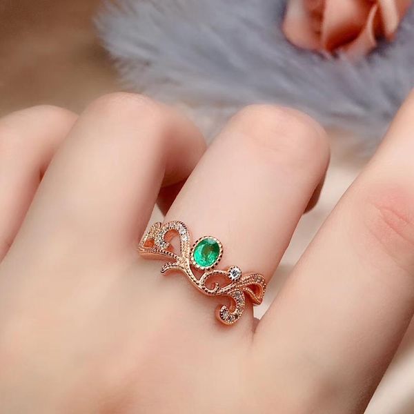 

2019 natural emerald ring classic jewelry elegant ring in 925 sterling silver with gold plated trendy, Golden;silver