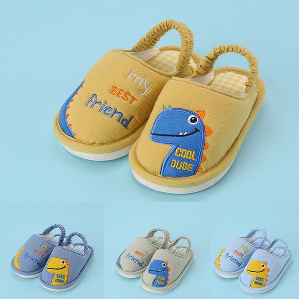 

toddler baby boys girls cartoon dinosaur shoes warm home slippers slides children' slippers baby children, Black;grey