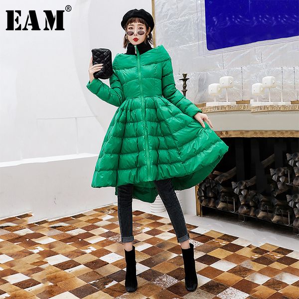 

eam] turtleneck spliced big hem cotton-padded coat long sleeve loose fit women parkas fashion new autumn winter 2019 1h100, Black