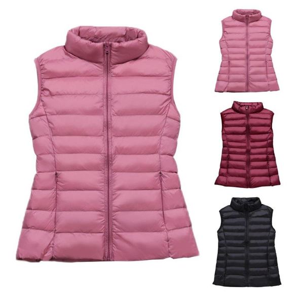 

women winter sleeveless stand collar slim waistcoat vest jacket warm down coat, Black;white