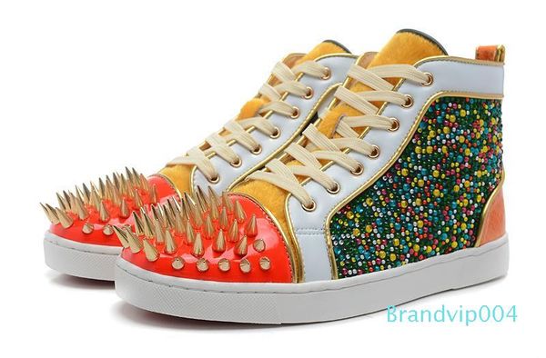 

new mix color studded spikes flats shoes mens and womens party lovers genuine leather casual shoes, Black