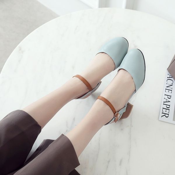 

big size 14 15 high heels sandals women shoes woman summer ladies round-headed sandals with thick heels, Black