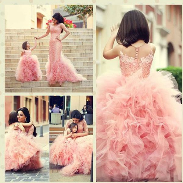 

new arrival pink children flower girl dresses bow sash beaded appliques tulle ball gown flower girl dresses for weddings 2020, Red;yellow