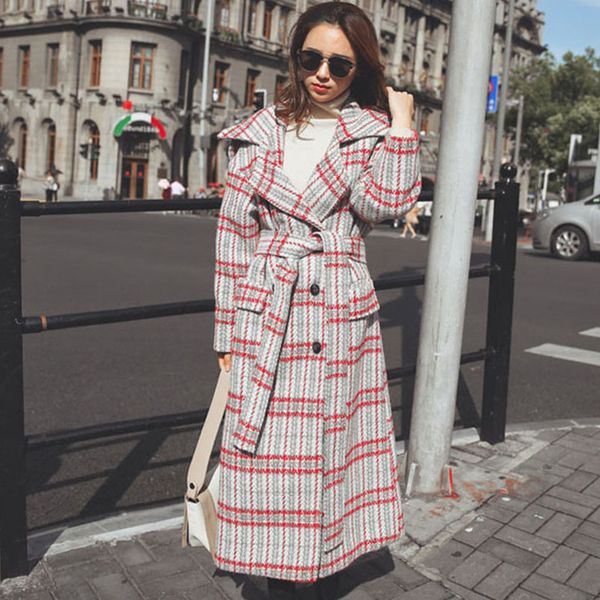 

parkas female elegant women warm winter jacket 2019 loose lapel plaid long wool blends coats ladies work office outwear djn15, Black
