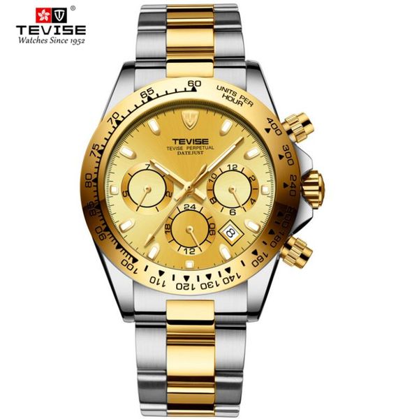 

relogio masculino 2019 new tevise sport automatic mechanical mens watches brand casual gold steel waterproof date watch man, Slivery;brown