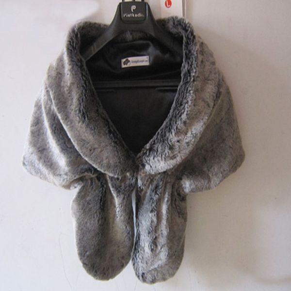 Dark Gray Winter Warm Wedding Jacket Faux Fur Bridal Wraps