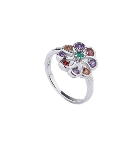 

fashion luxury 925 sterling silver flower charm wedding ring for women imitation diamond inlay cubic zirconia colorful crystals bride ring, Slivery;golden