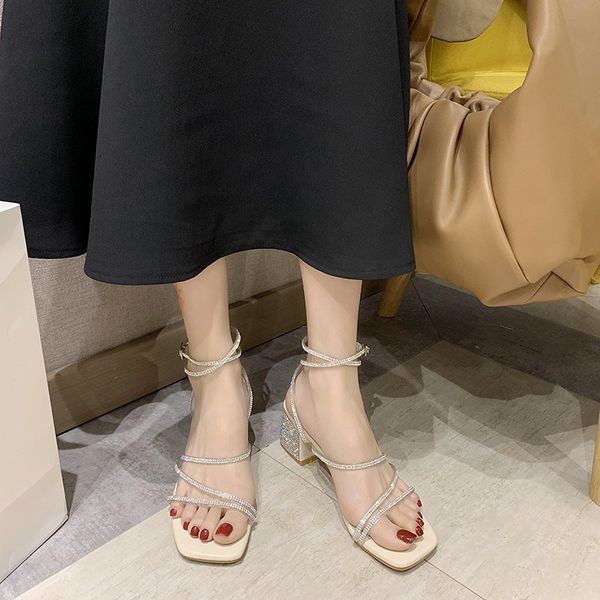 

buckle all-match roman sandals fashion womens shoes 2020 summer heels suit female beige med gladiator sandals women, Black