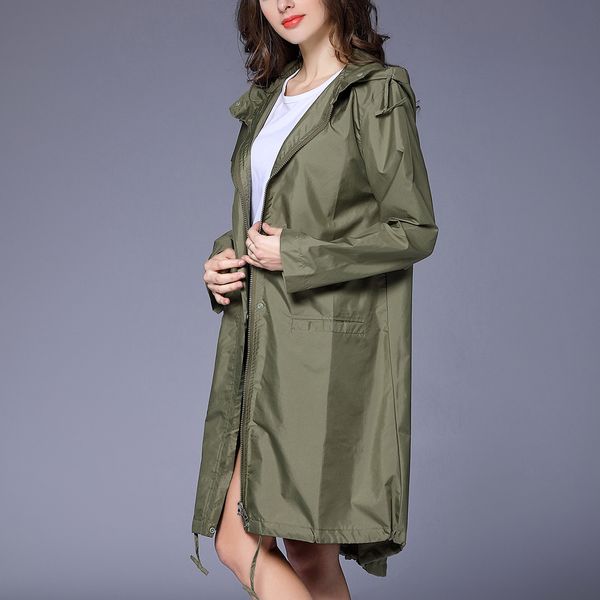 

spring women's raincoat in the long section of small jacquard waist hooded waist windbreaker outdoor jacket poncho ing, Tan;black