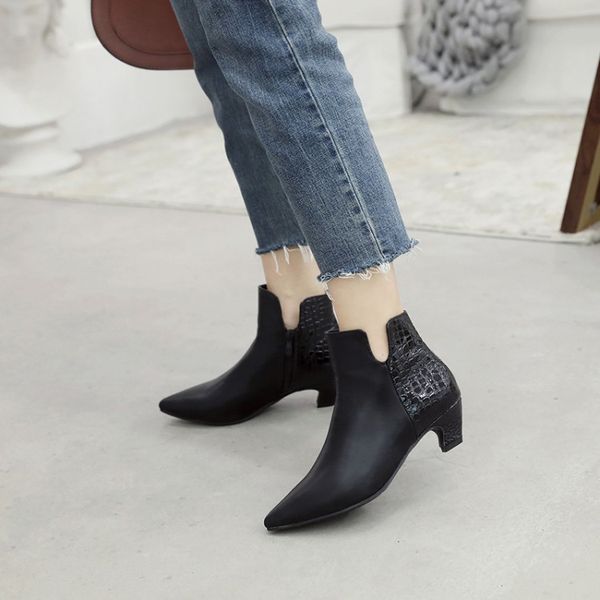 

big size 9 10 11-15 boots women shoes ankle boots for women ladies shoes woman winter color matching point, Black