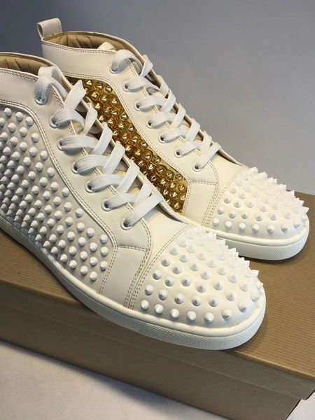

casual designer fashion women men white real leather studded gold spikes lace up shoes brand new, Black