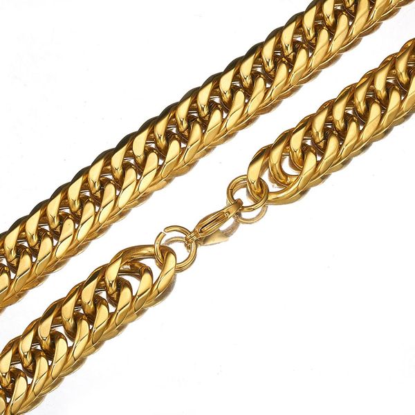 

granny chic 19mm men's necklace thick gold color stainless steel male curb cuban link chains for men hip hop jewelry, Silver
