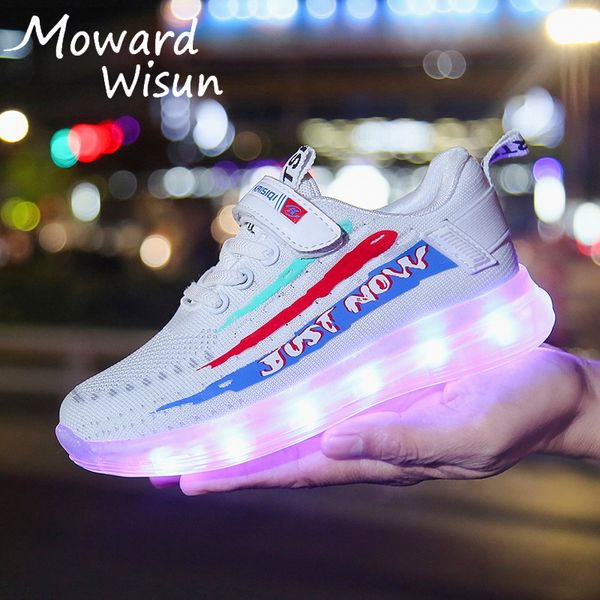 

size 25-35 kids led shoes for boys girls children luminous sneakers with lighted up sole for kids boys girls glowing sneakers, Black;red