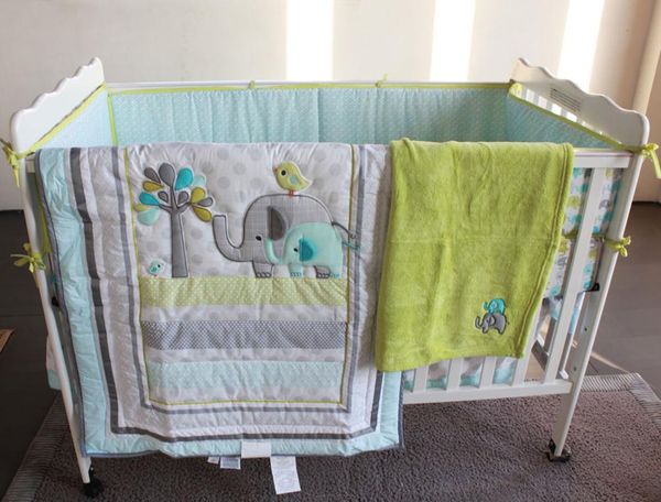 

8 pc crib infant room kids baby bedroom set nursery bedding blue elephant cot bedding set for newborn baby boy