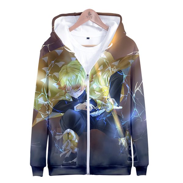 

demon slayer 3d printed zipper hoodies women/men casual hooded sweatshirt 2019 trendy streetwear clothes, Black