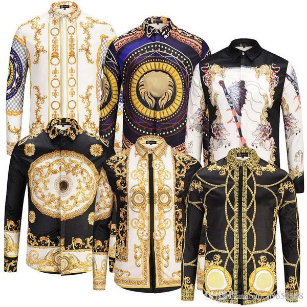 

10pcs/lot dhl 2018 brand new medusa printed shirts men slim fit shirt for men black print casual