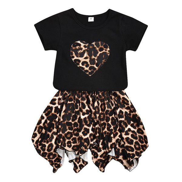 

summer toddler kids baby girl short sleeve 3d flower t-shirt leopard print skirt lovely fashion outfits clothes, White