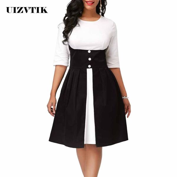 

summer autumn dress women 2020 casual plus size slim patchwork office dresses elegant vintage ball gown long party dress, White;black
