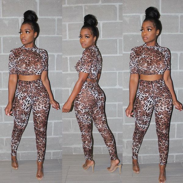 

leopard print womens designer suits 3d digital print short sleeve long pants 2pcs sets females clothing, White