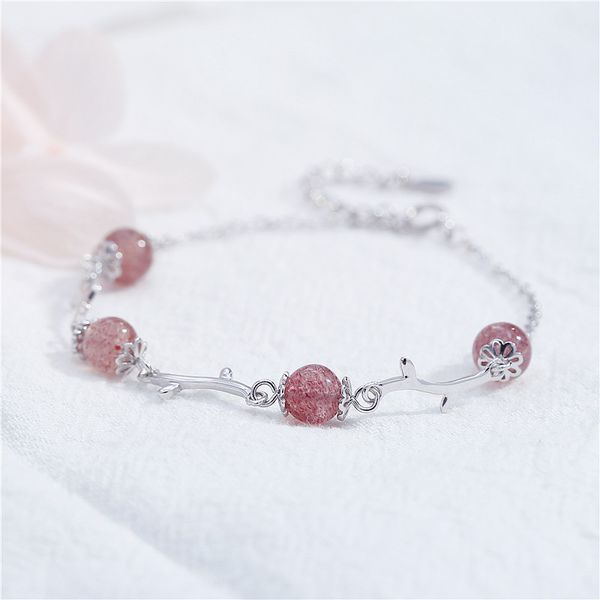 

designer cash sterling silver crystal strawberry female girlfriends simple bracelet japanese sweet stage performance pink crystal jewe, Black