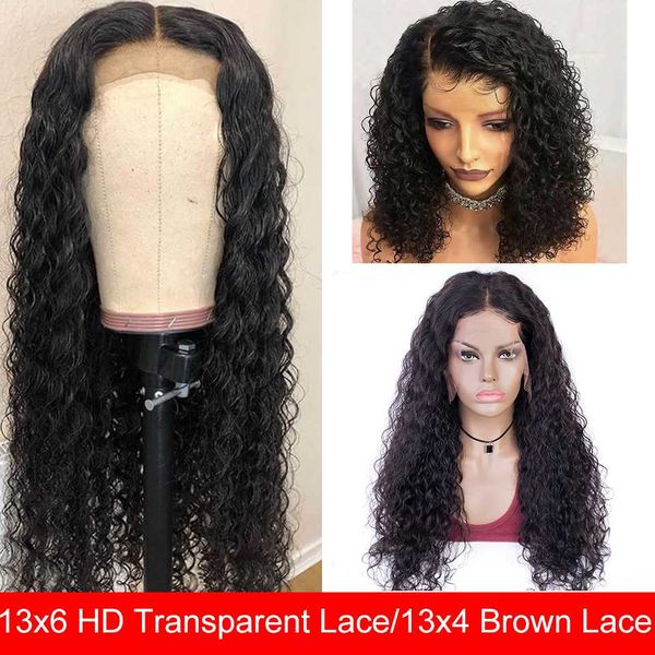 

lace front wig water wave human hair wig 13x6 hd lace maxine remy wigs for black women glueless black 13x4 frontal 150%, Black;brown