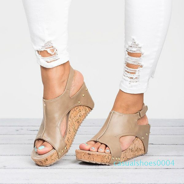 

women platform sandals 2019 summer wedges shoes for women leather heels sandalias mujer summer shoes soft comfortable sandals c04, Black