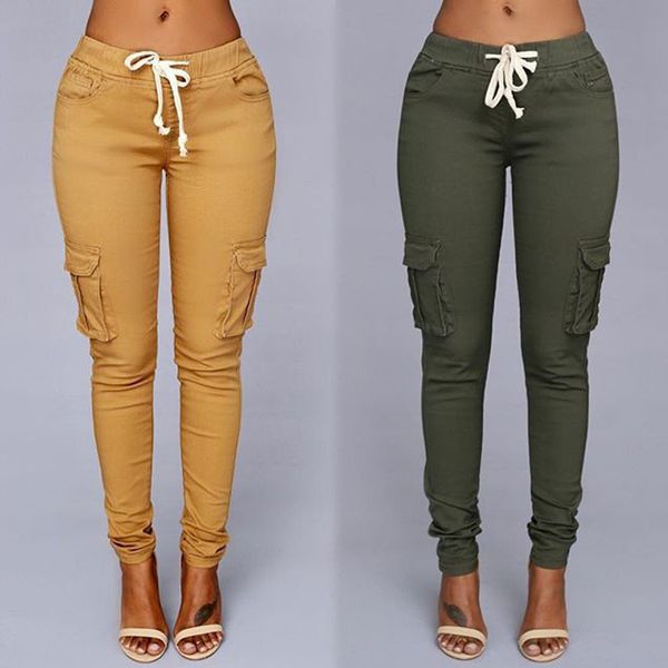 

plus size high elasticwaist pants women autumn casual skinny pencil pant female drawstring spring army green trousers s-4xl, Black;white