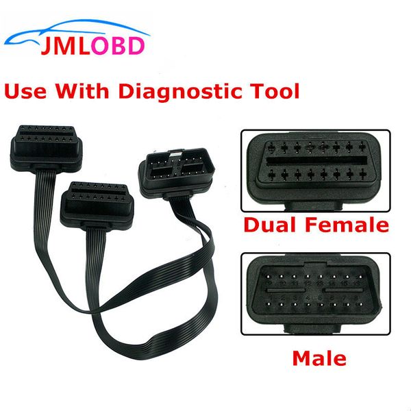 

flat+thin 16pin obd 2 extender obd2 16 pin elm327 male to dual female y splitter elbow obdii extension connector cable