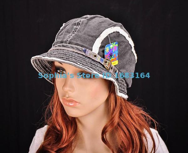 

m196 black cute stripes cotton sun hat brim cap bucket summer women's nwt, Blue;gray