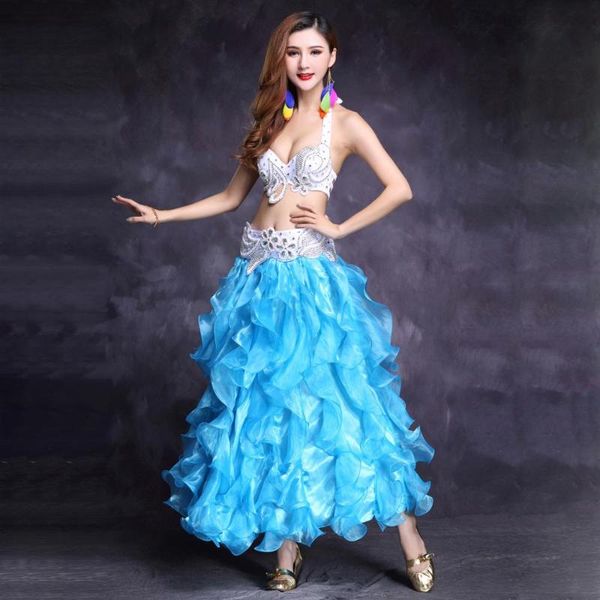 

stage wear women egyptian dance clothes rhinestones beaded outfit cup 34c/36c/38c oriental belly costume set bra belt skirt, Black;red