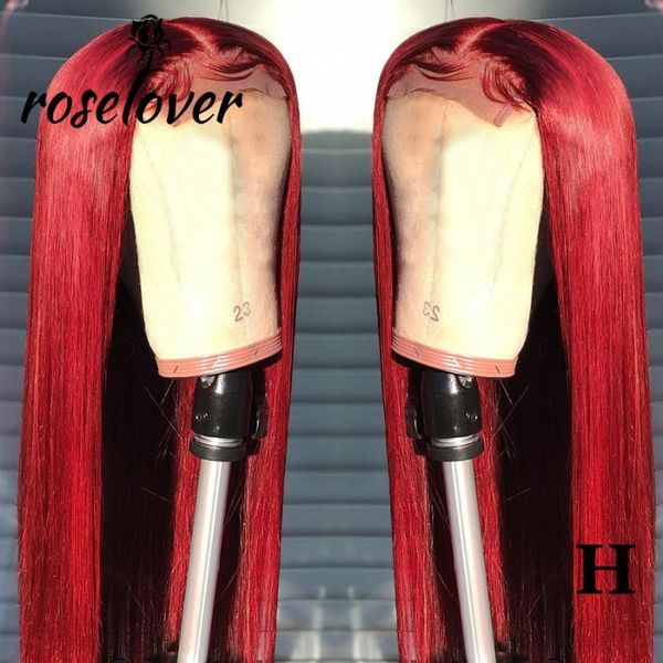

13x6 colored lace front wigs human hair 150% deep part pre plucked red lace front wig with baby hair straight peruvian remy, Black;brown