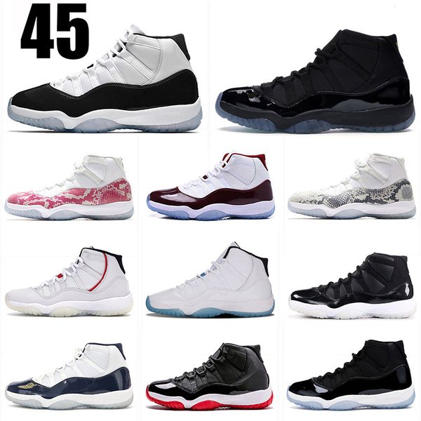 

11 mens 11s basketball shoes 2020 concord 45 snakeskin platinum tint space jam gym red win like 96 xi designer sneakers men shoes, White;red