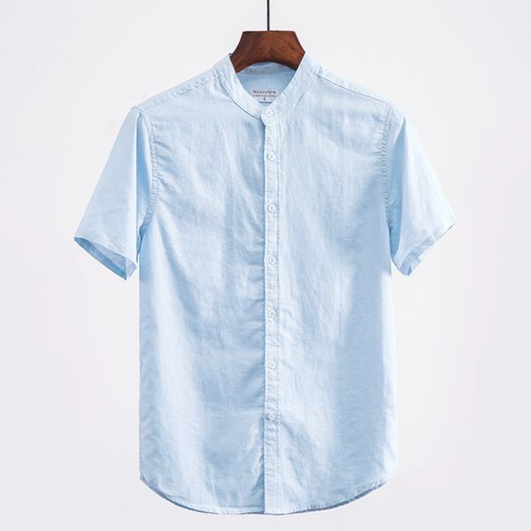 

in the summer of 2020 men's short sleeve shirt collar flax youth cotton and linen material comfort breathable shirts, White;black