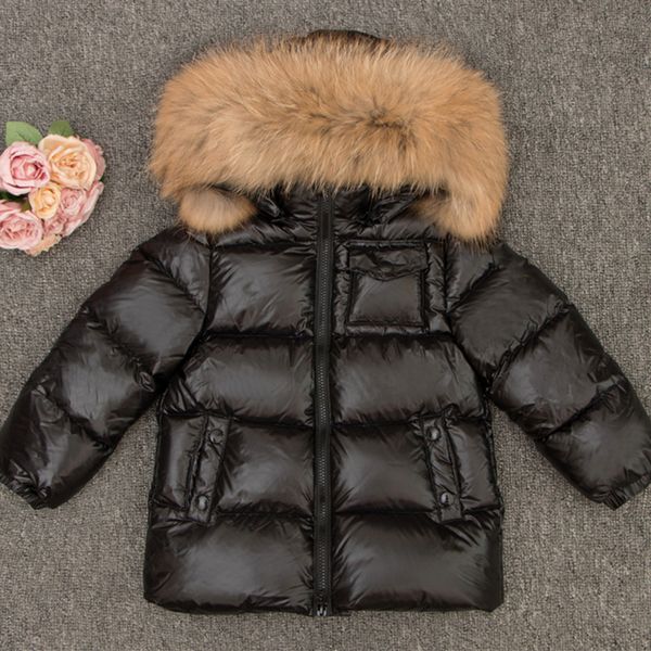 

russia winter children thicken long clothes big nature fur 90% white duck down kids overcoat boy girls down winter jackets coat, Blue;gray