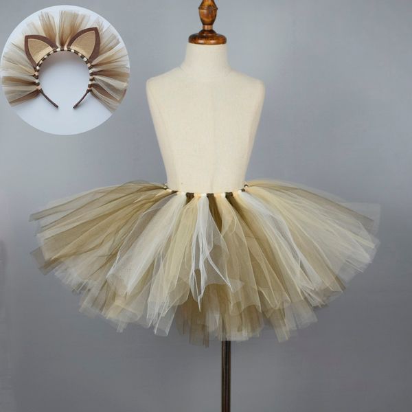 

лев туту юбка костюм baby girl birthday party тюль tutus lion оголовье дети дикий пушистый пачка хеллоуин костюм 0-12y y200704