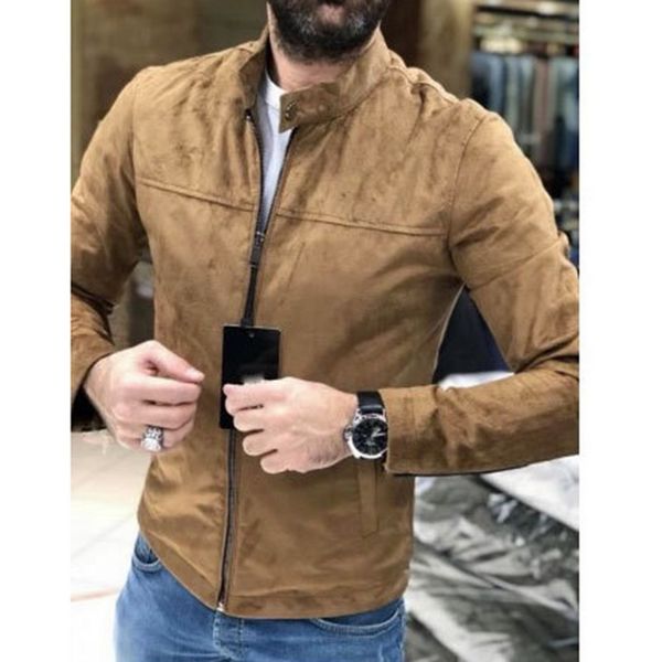 

new 2019 men fashion autumn winter clothes fleece jackets vintage stand collor zipper casual slim fit coat casaco masculino, Black;brown