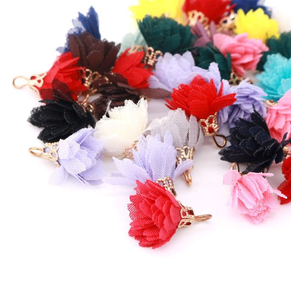 

new 100pcs/lot fashion cloth art flower tassel pendant buckle receptacle gold color bell for earring diy jewelry findings making, Bronze;silver