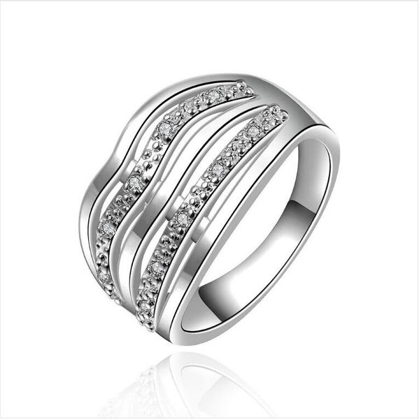 

epacket dhl plated sterling silver geometric zircon ring dasr413 us size 8;women's 925 silver plate with side stones rings