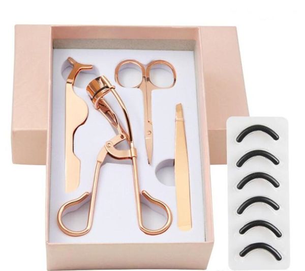 

2pcs new colorful gold stainless steel eyebrow scissor 3d mink eyelash tweezers eyelashes curler set hair trimming makeup scissor maquillage