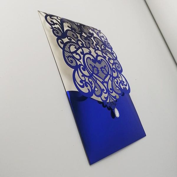 

Pocket royal blue metallic la er cut invitation envelope for wedding luxury wedding decoration 80pc