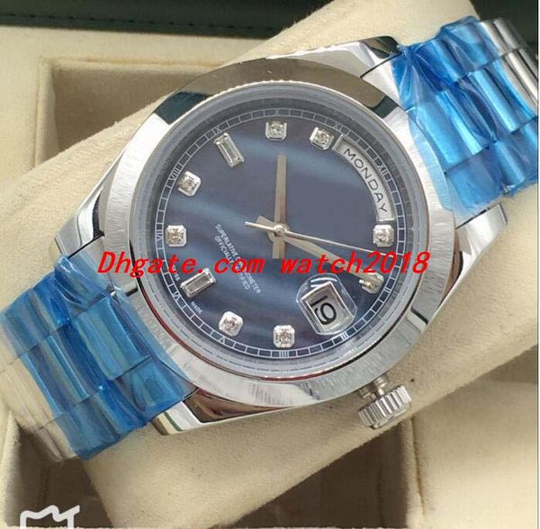 

4 style platinum factory ice blue bigger diamond dial/bezel 218206 steel bracelet automatic fashion men's watches wristwatch, Slivery;brown