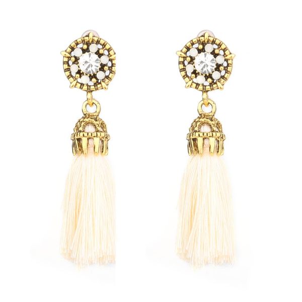 

bohemian crystal long tassel earrings black blue red pink silk fabric drop dangle earrings women jewelry for party beach, Silver