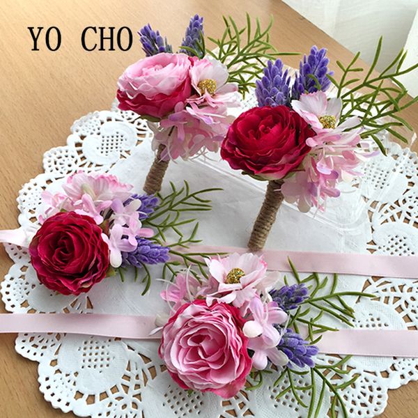 

yo cho romantic artificial flowers wedding wrist corsages groomsman wedding party prom accessories flower girl ribbon tied